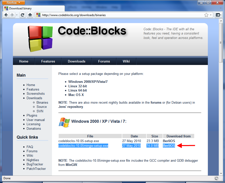 Code::Blocks web-stranica